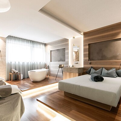 Spa privata con lettini da massaggio, vasca e lettini relax per rilassarsi