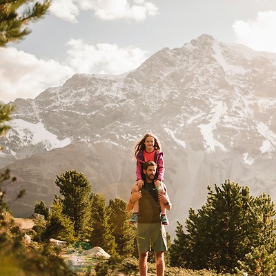 Family hiking in the mountains