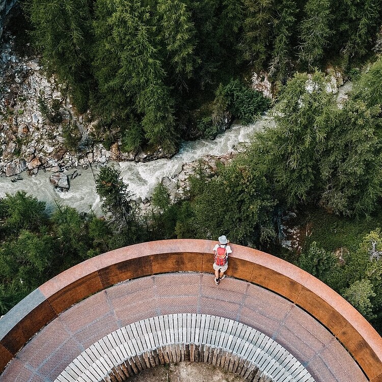 Panorama platform during a hike in the Martell Valley