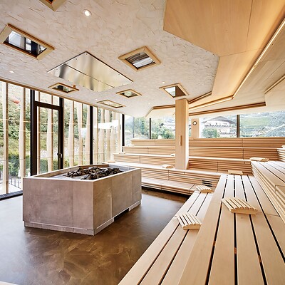 Panorama event sauna with a view of the greenery